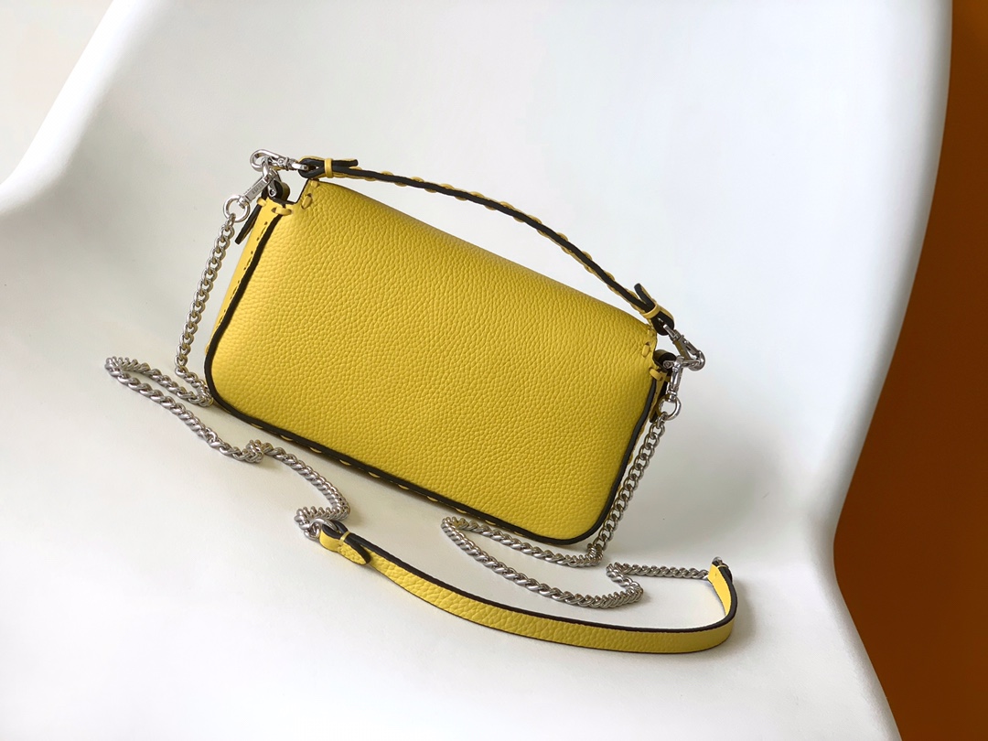 Fendi Mini Baguette Selleria With 309 Hand-sewn Topstitches Shoulder Bag Lemon Yellow 